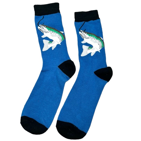 MOSSIMO SUPPLY COMPANY MEN'S FISH NOVELTY BLUE CREW SOCKS - Picture 1 of 5